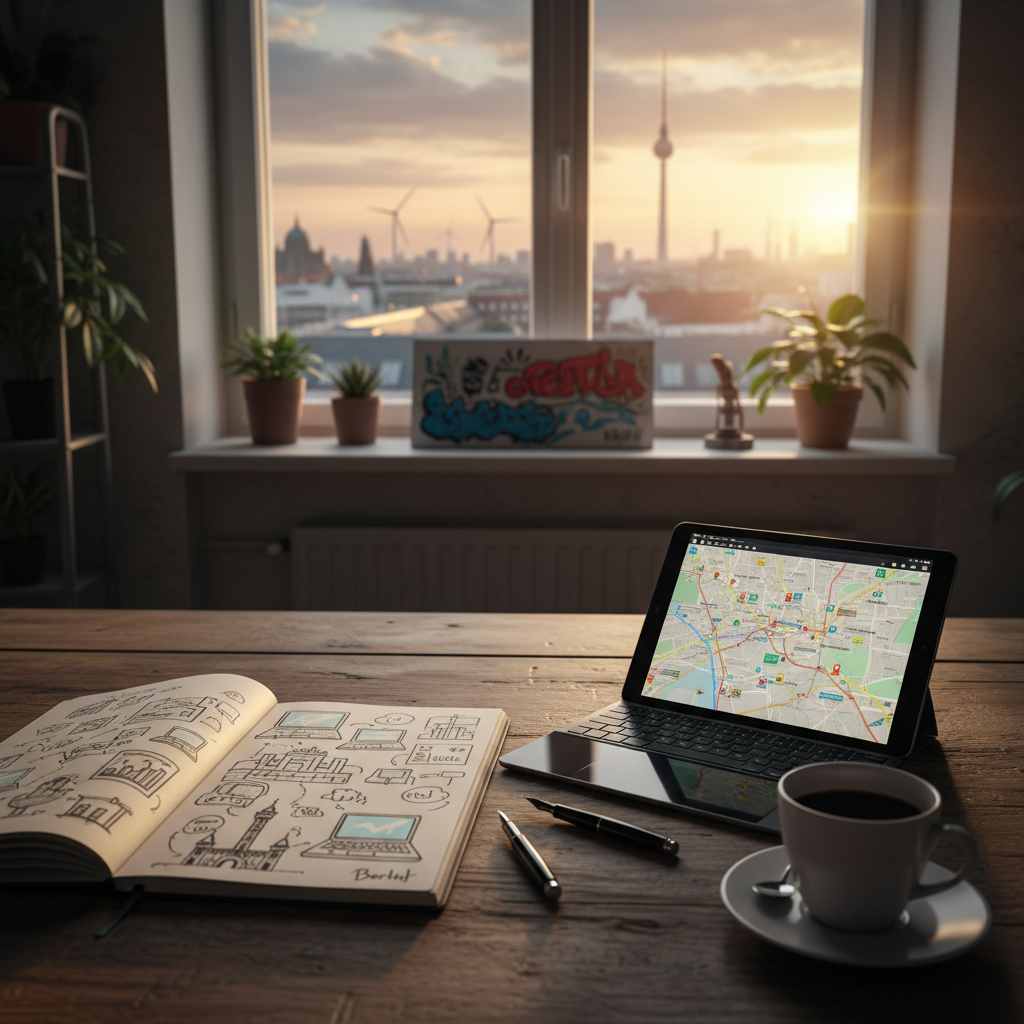 KI-generiertes Bild zum Thema Kreative Ideen zu: Digitale Nomaden in Berlin – Leben und Arbeiten in der Hauptstadt