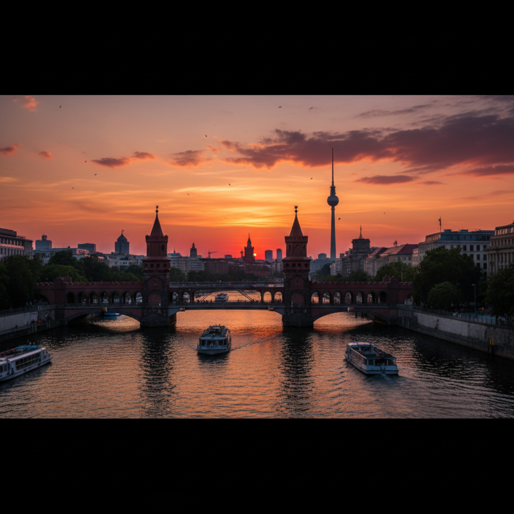 KI-generiertes Bild zum Thema Sonnenuntergang in Berlin. Hier siehst du den Sonnenuntergang am besten!