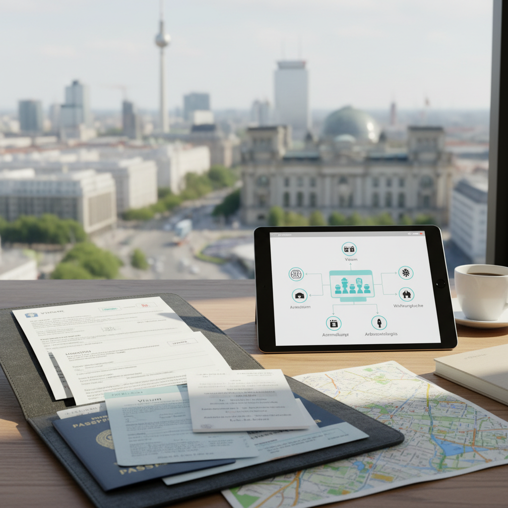 KI-generiertes Bild zum Thema Von Visum bis Wohnsitz: Ihr ultimativer Wegweiser durch Berlins Einwanderungsdienste